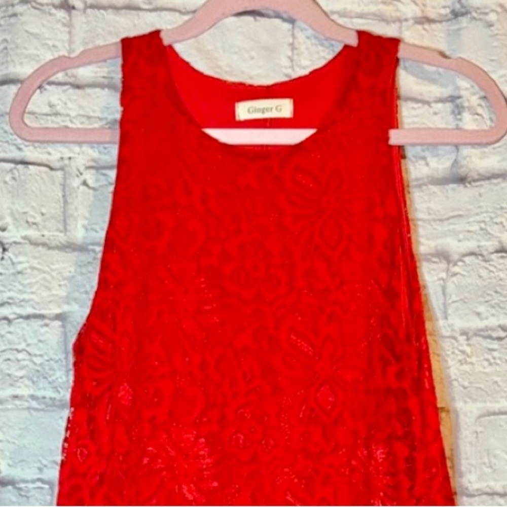 🔵Lace Vibrant Red Lace Sleeveless Dress - Picture 3 of 7